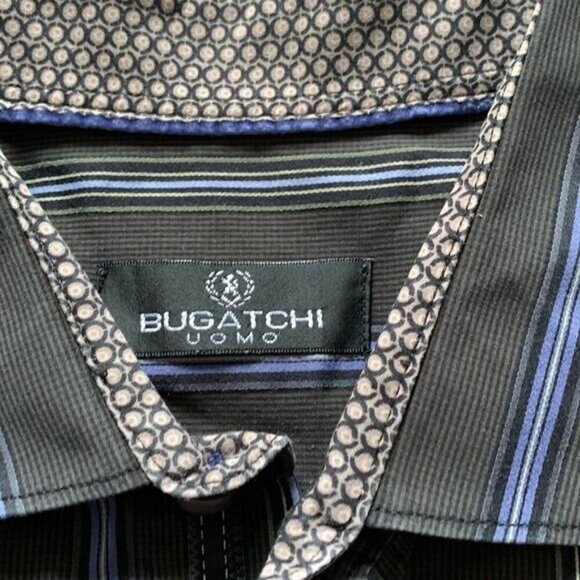 Bugatchi Uomo XL Black Striped Casual Shirt - Picture 2 of 2